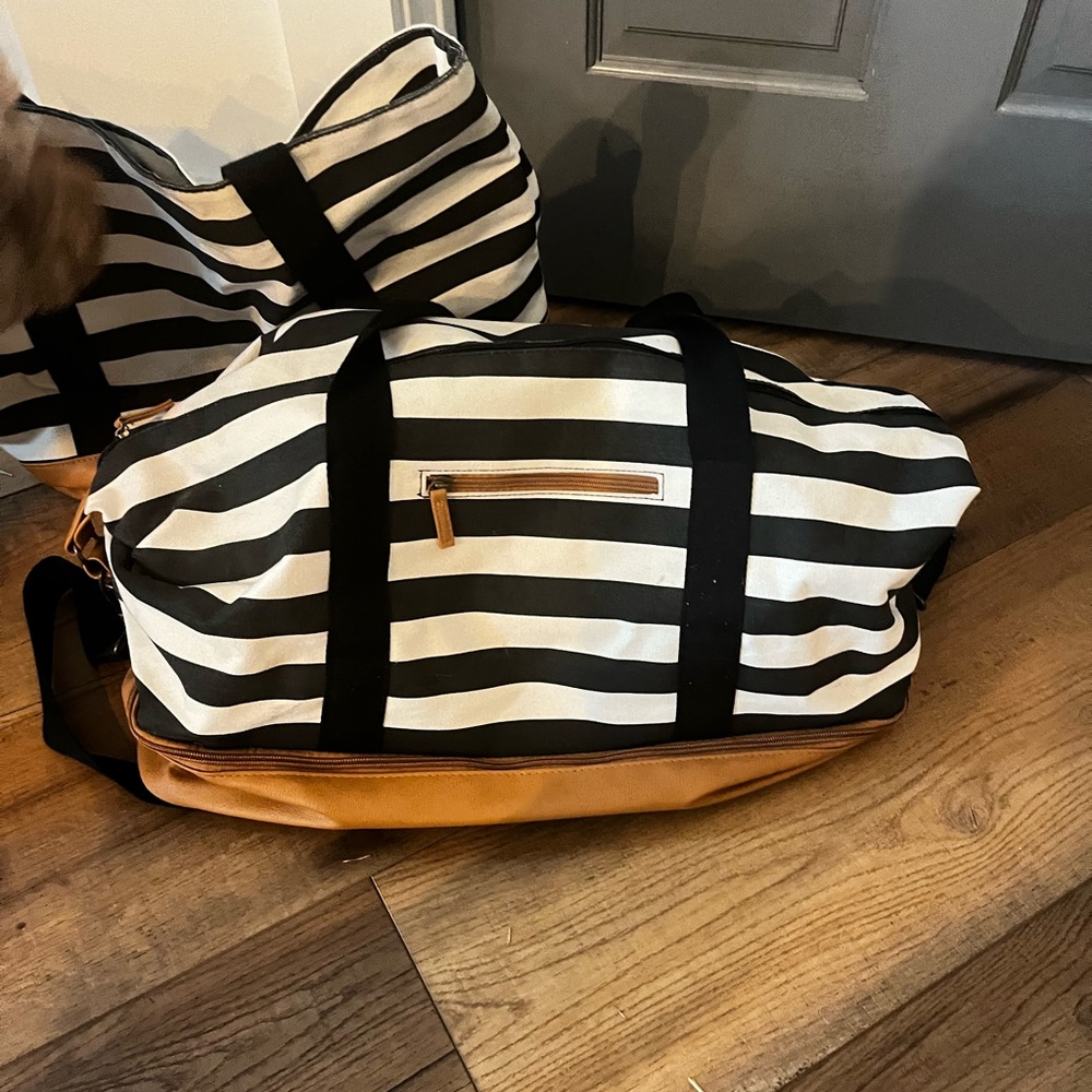 DSW Black and White Striped Travel Bags - Picture 2 of 5